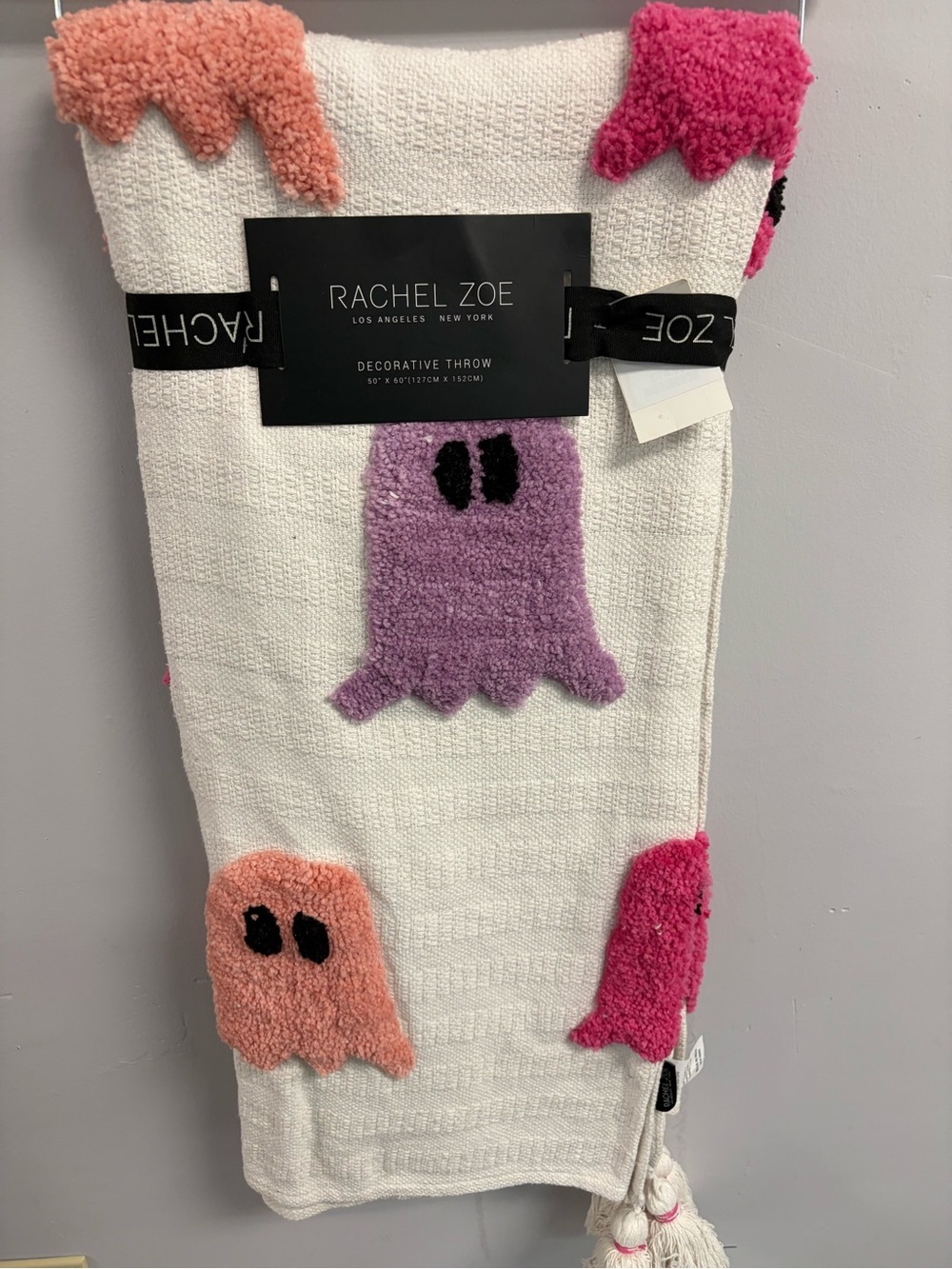 Rachel Zoe White Decorative Throw with Pink, Peach & Lavender Ghost Appliqués